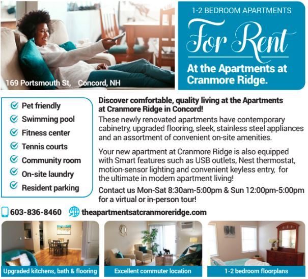 The Apartments at Cranmore Ridge is convenient apartment living at its best! These beautifully renovated apartments have Smart features including USB outlets, Nest thermostat, motion lighting and convenient keyless entry! Residents also enjoy on-site parking, laundry & amenities including swimming pool, fitness, tennis and more! 