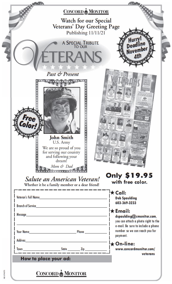 Honor you Veteran in our special section