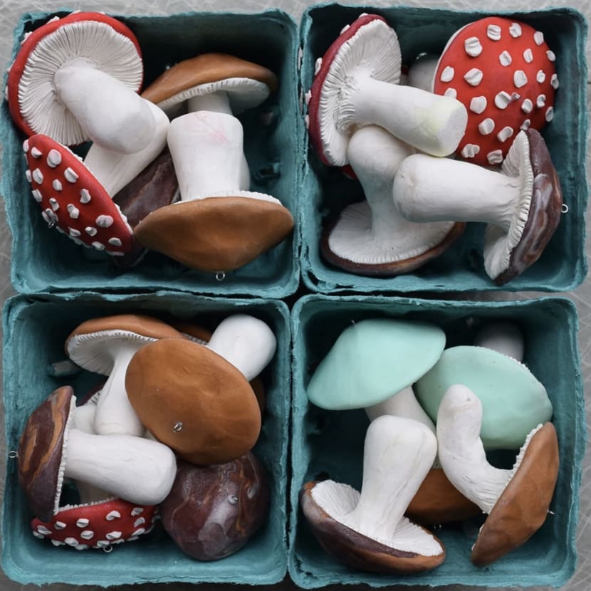 containers filled with ceramic mushrooms