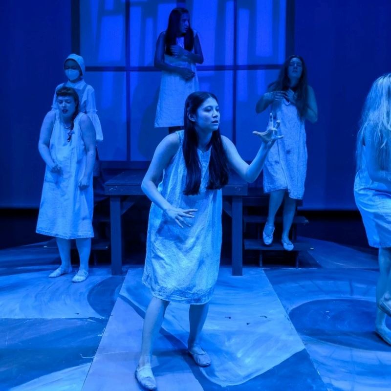 Actors on stage during a performance of "Ten Days in a Madhouse."