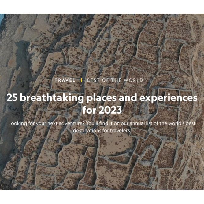 National Geographic cover image for story "25 breathtaking places and experiences for 2023"