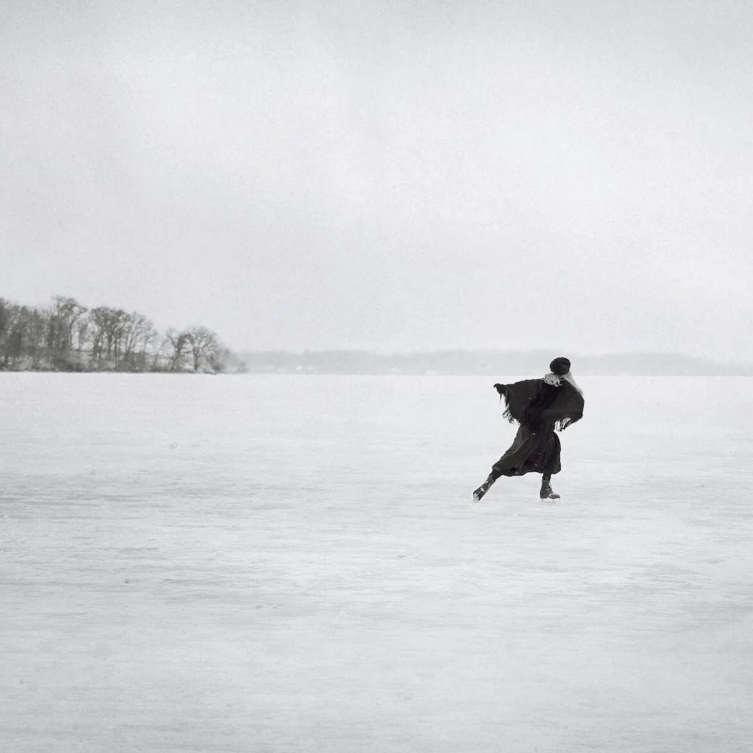 Madison Magazine's recreation of Joni Mitchell's photo ice skating on Lake Mendota