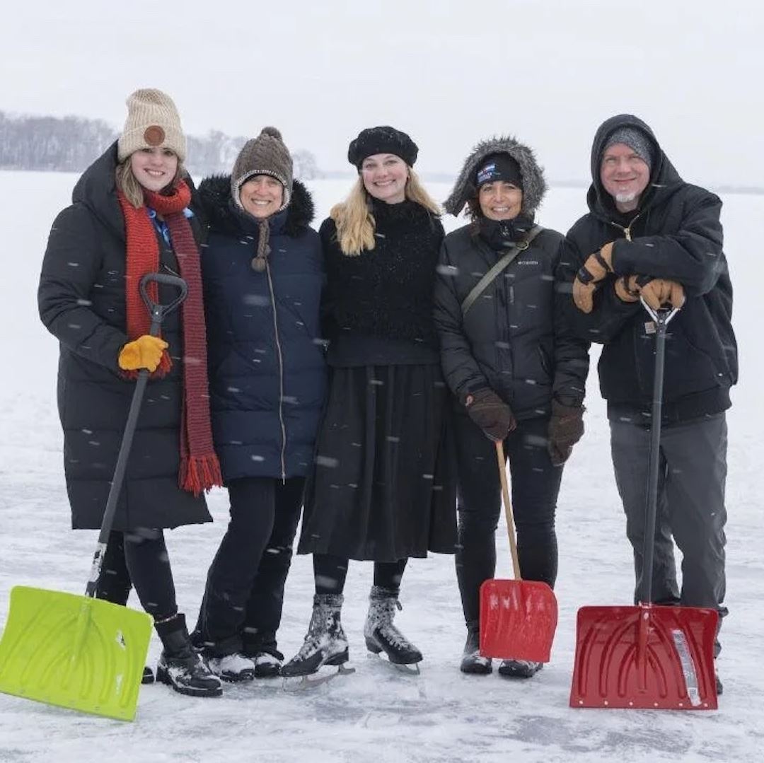 Madison Magazine's team on the ice during the Joni Mitchell photoshoot