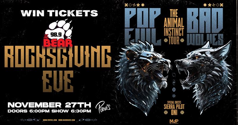 Bonus Chance: Pop Evil & Bad Wolves at Pieres November27th