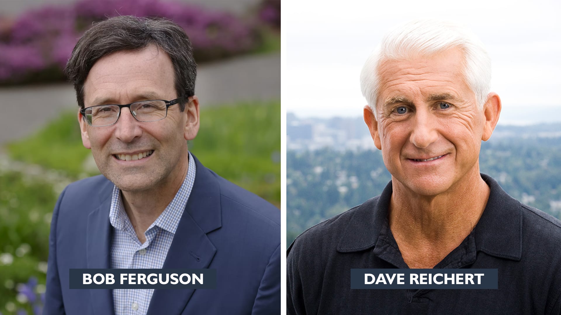 Pictures of Bob Ferguson and Dave Reichert, candidates for governor of Washington