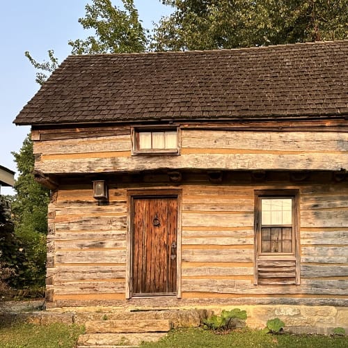 The Cothren House cabin rental in Mineral Point at dusk 