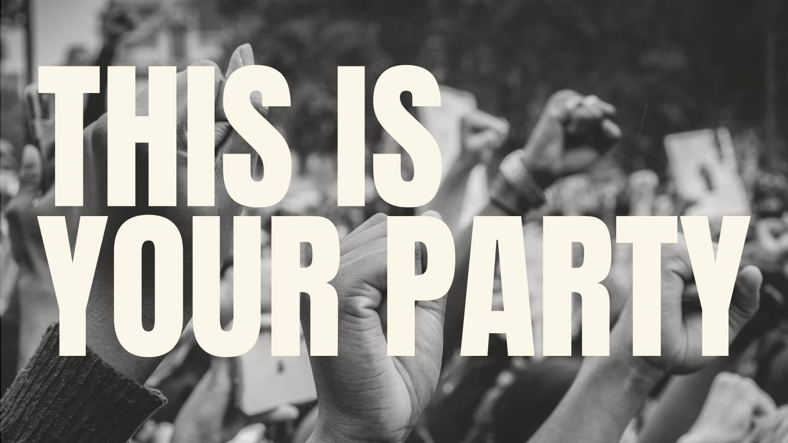Picture of raised fists with the words This Is Your Party