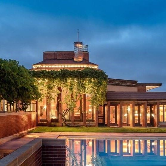 The exterior of Wingspread in Wing Point, Wisconsin.